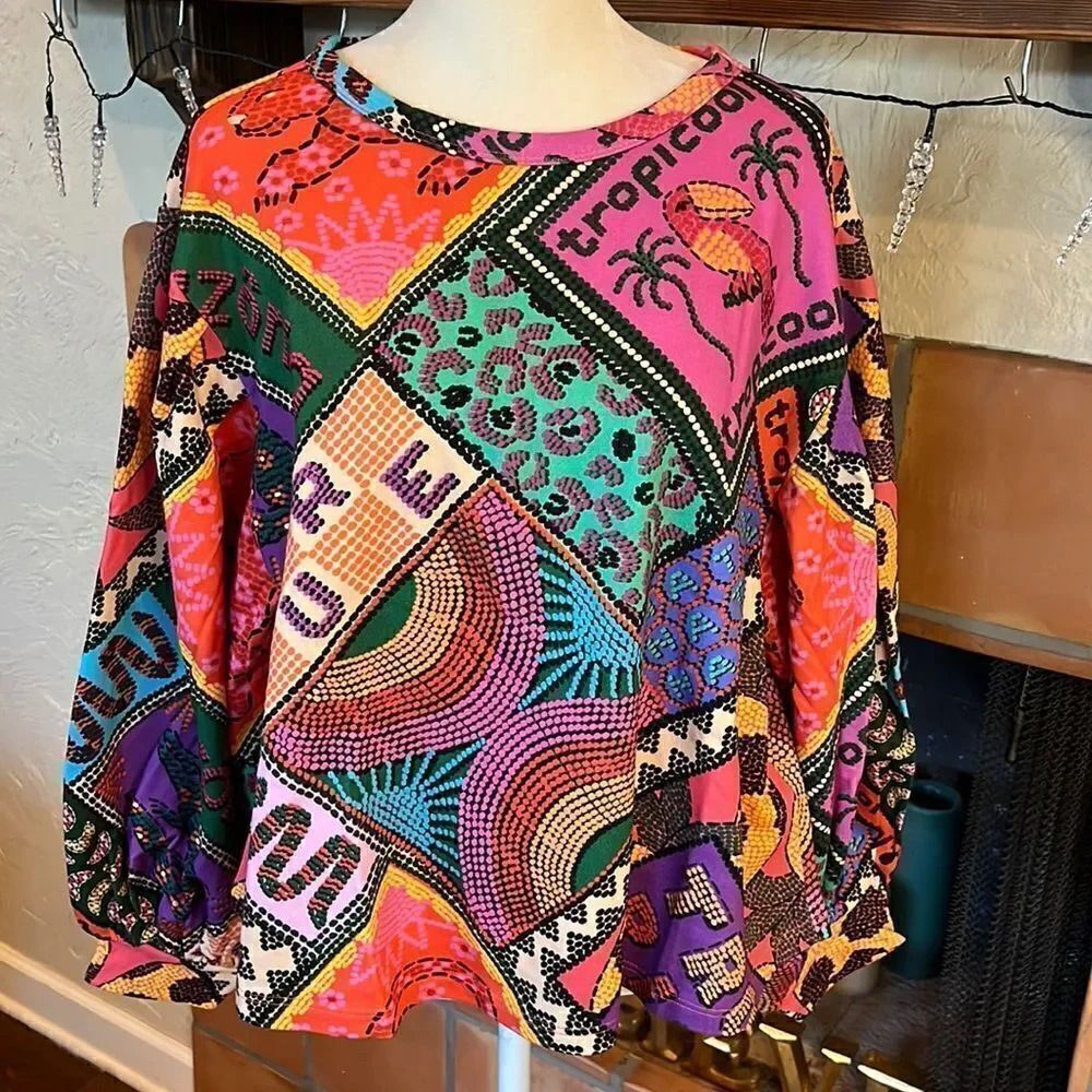 Farm Rio Dotted Patch Scarf Sweatshirt, S!
